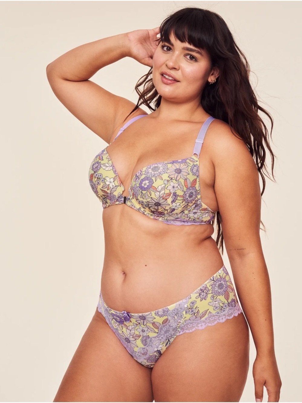 Adore Me Yellow Floral Underwire Bra with Lavender Accents